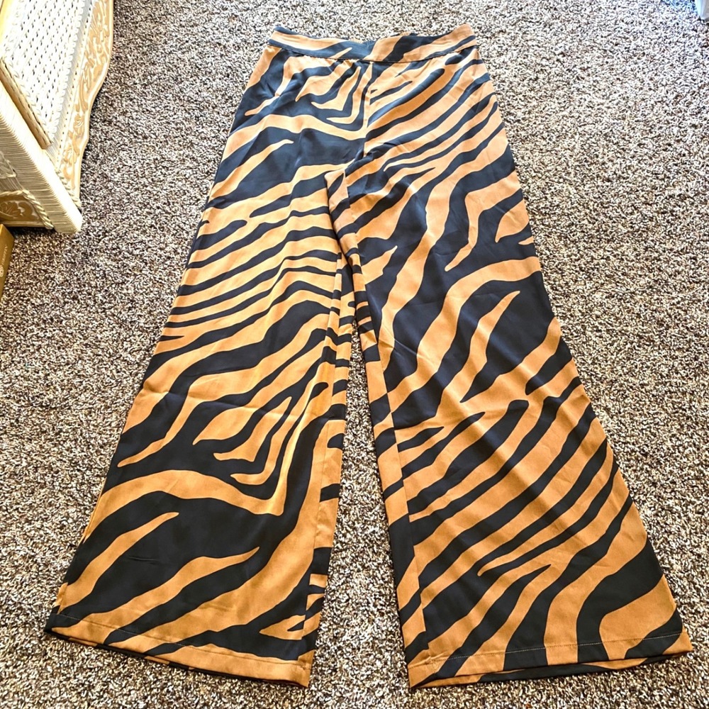 Marshalls Wide Leg Pants Animal Print Safari Women High Waist S Brown Black
